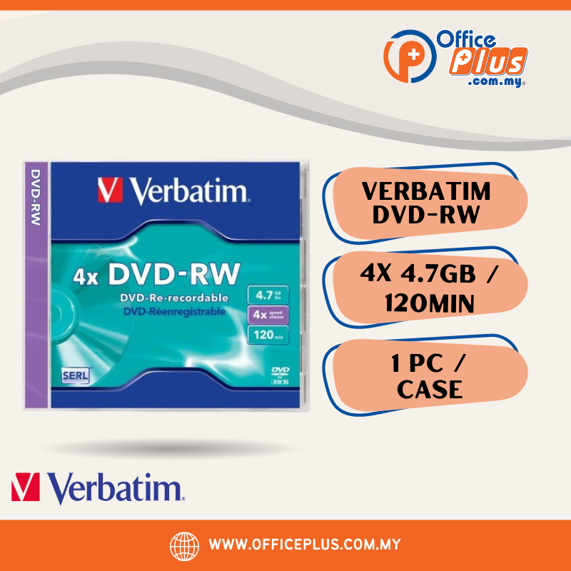 Verbatim DVD-RW 4X 4.7GB 120MIN With Case - OfficePlus