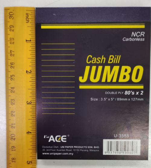 UNI Ace Cash Bill Jumbo 2 Ply NCR 3.5" x 5" U3585 - OfficePlus