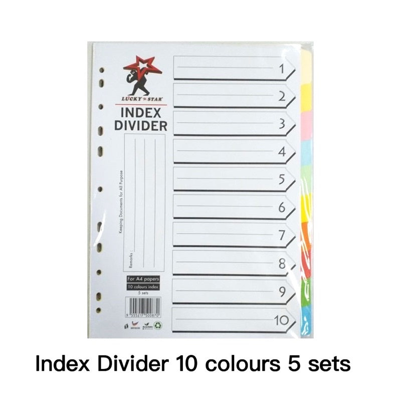 Lucky Star Index Divider with Hole - 10 Colours - OfficePlus