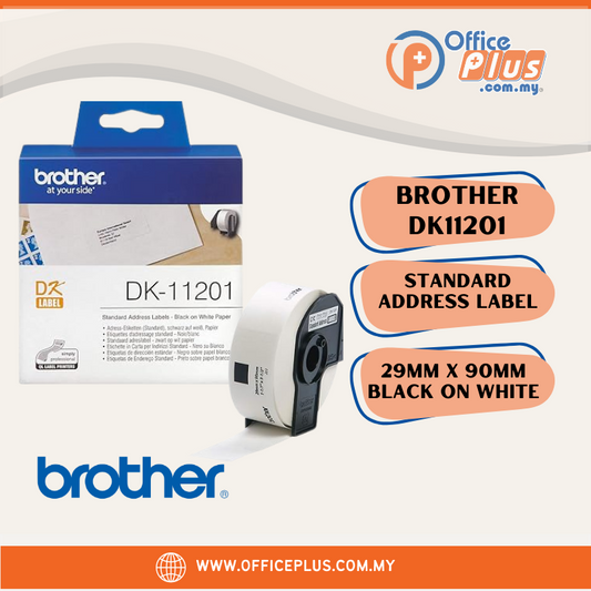 Brother DK11201 Standard Address Label Black on White 400 Labels 29mm x 90mm - OfficePlus