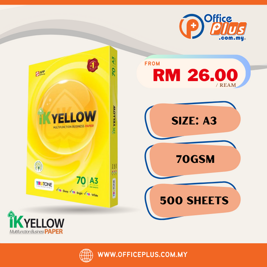 IK Yellow A3 Copier Paper 70gsm - 500 sheets - OfficePlus