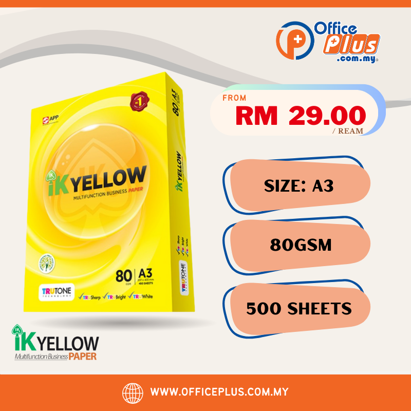 IK Yellow A3 Copier Paper 80gsm - 500 sheets - OfficePlus