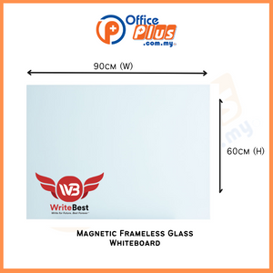 WriteBest Magnetic Frameless Glass Whiteboard 2'(H) x 3'(W) (MGW69) - OfficePlus