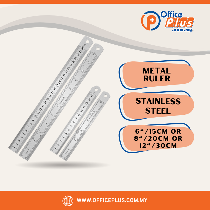 Stainless Steel Metal Ruler 15cm/30cm - OfficePlus