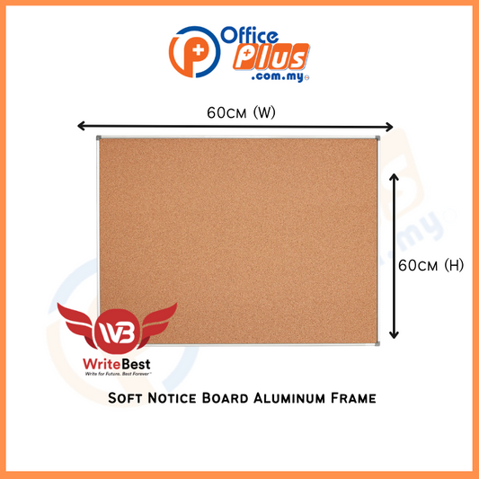 WriteBest Soft Notice Board Aluminum Frame 2' x 2' (SB22) - OfficePlus