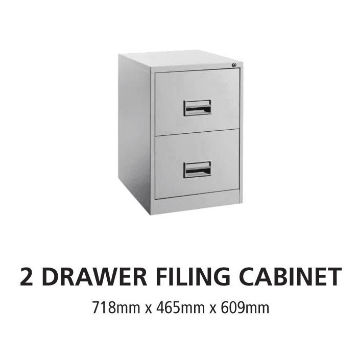 2 Drawer Steel Office Filing Cabinet With Recess Handle C/W Ball Bearing Slide - OfficePlus