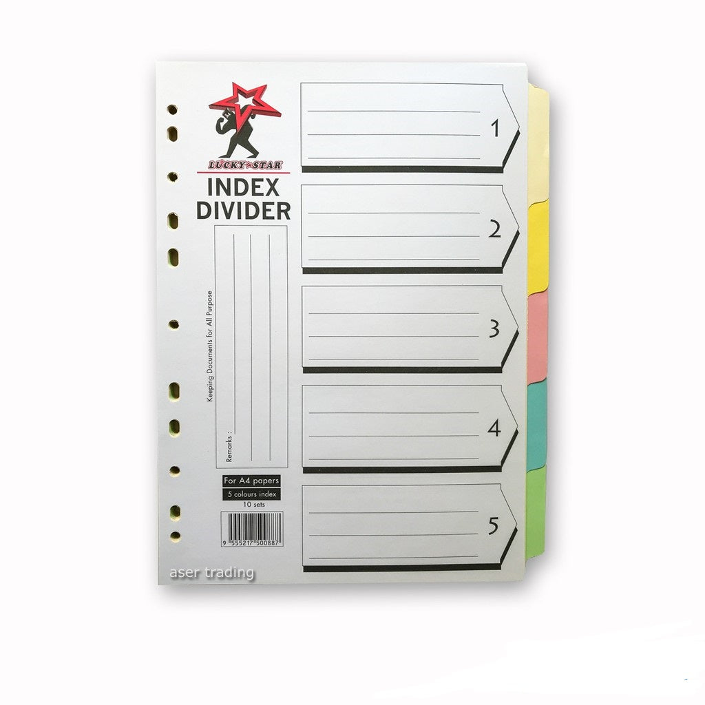 Lucky Star Index Divider with Hole - 5 Colours - OfficePlus