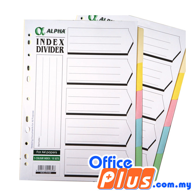 Alpha Index Divider with Hole - 5 colours/ 10 sets - OfficePlus