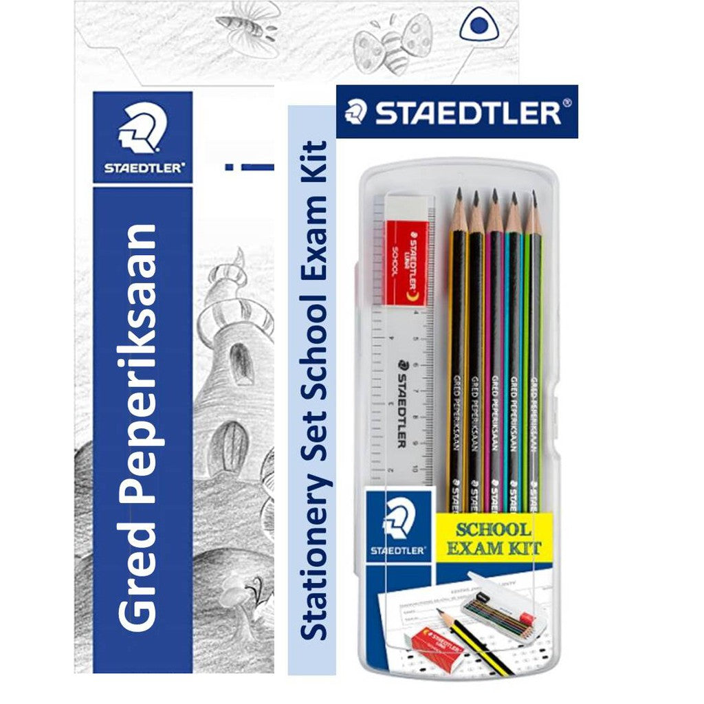 Staedtler School Stationery Set Noris 2B Exam Kit Contain 5 pencils, 1 sharpener, 1 ruler and 1 eraser(gred peperiksaan) - OfficePlus