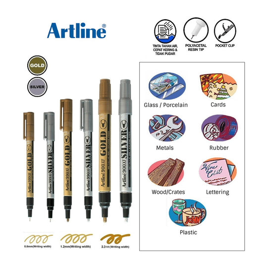 Artline Metallic Permanent Marker (Gold/Silver) - OfficePlus