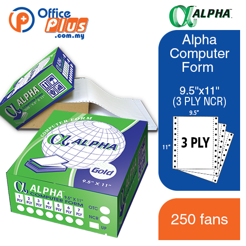 Alpha Computer Form 9.5"x11" (3 PLY NCR) - 250 fans - OfficePlus