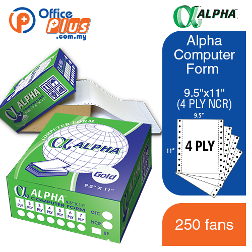 Alpha Computer Form 9.5"x11" (4 PLY NCR) - 250 fans - OfficePlus