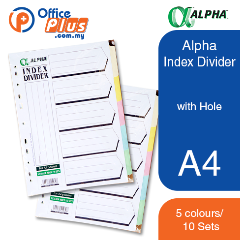 Alpha Index Divider with Hole - 5 colours/ 10 Sets - OfficePlus