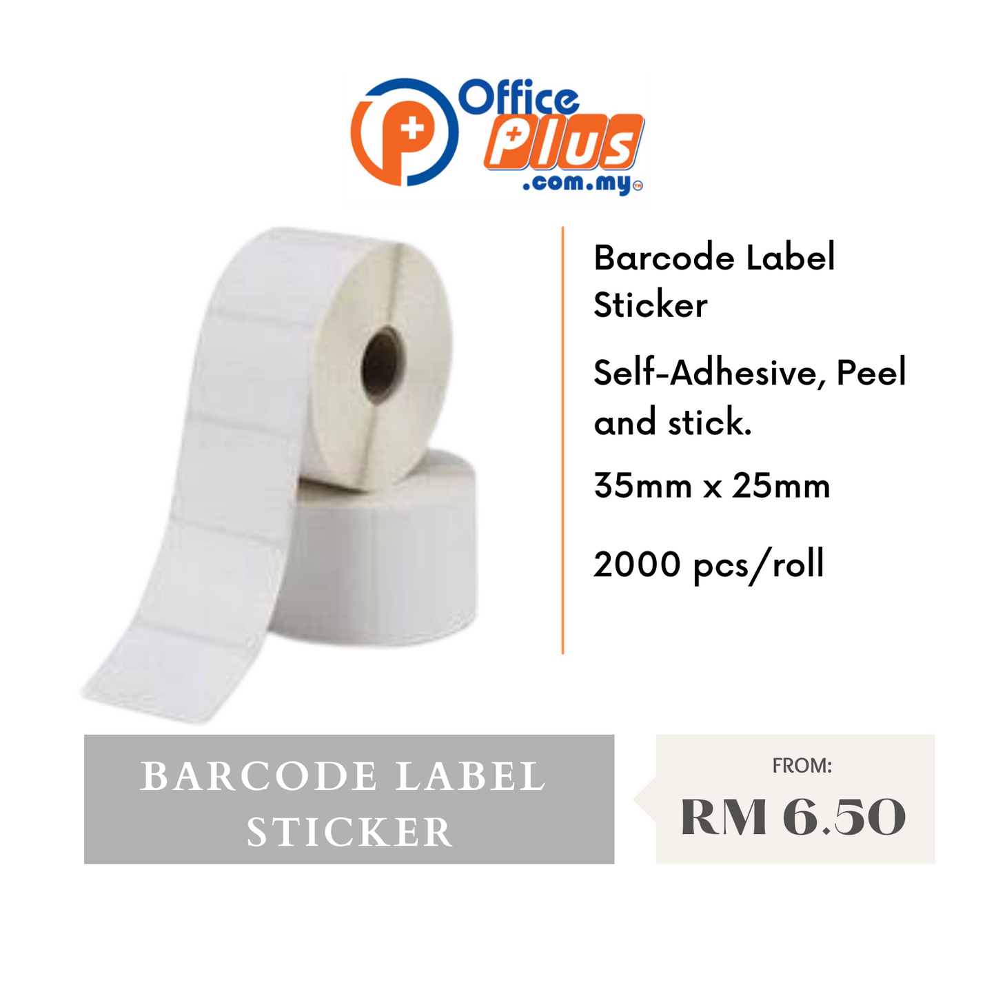 Barcode Label sticker 35mm x 25mm (2000 pcs/roll) - OfficePlus