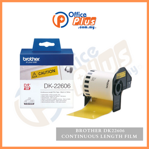 Brother DK-22606 Continuous Film Label Tape Black on Yellow - 62mm x 15.24m - OfficePlus