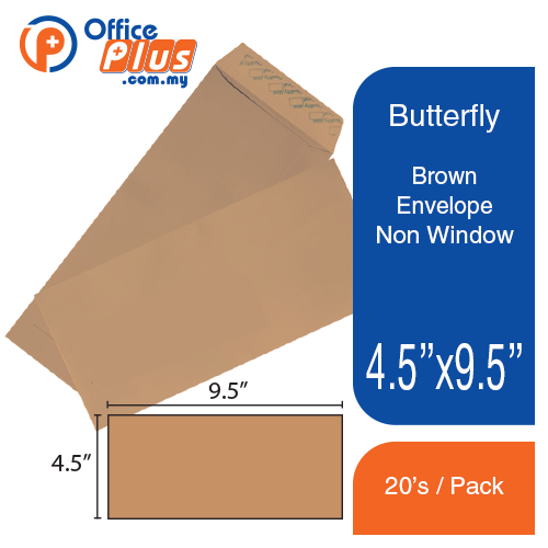 Butterfly Brown Envelope – 4.5″x 9.5″ Non Window- 20S/PACK - OfficePlus