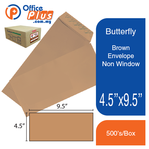 Butterfly Brown Envelope- 4.5″ x 9.5″ Non Window- 500’S/BOX - OfficePlus