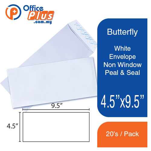 Butterfly White Envelope – 4.5″ x 9.5″ Non Window-20’s/Pack - OfficePlus