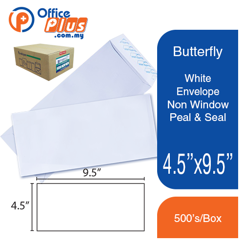 Butterfly White Envelope – 4.5″ x 9.5″ Non Window Peal & Seal - 500’s/Box - OfficePlus