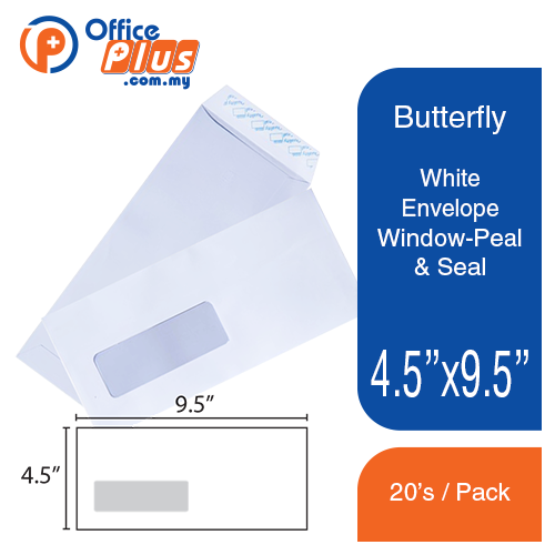 Butterfly White Envelope – 4.5″x 9.5″ Window- 20’s/Pack - OfficePlus