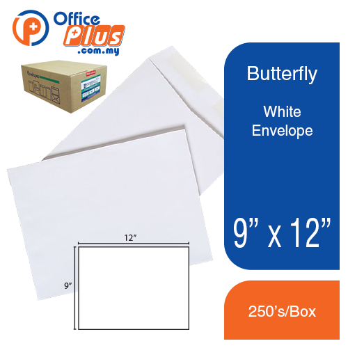 Butterfly White Envelope – 9″ x 12″-250’s/Box - OfficePlus