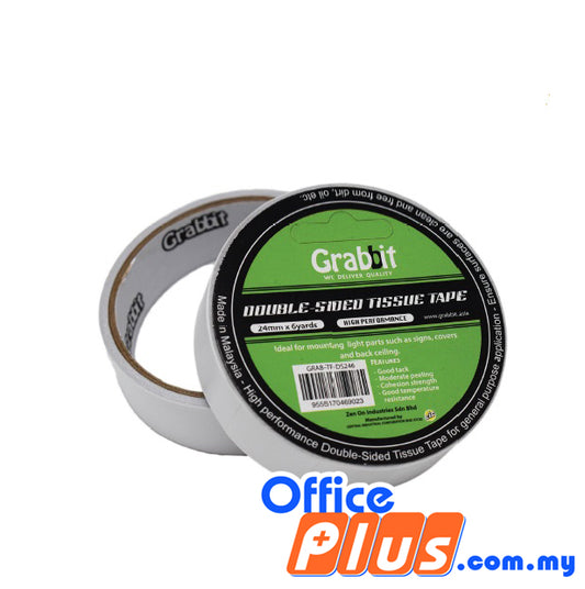 Grabbit Double-Sided Tissue Tape 24mm x 6 yards - 2 rolls/pack (RM 1.80 - RM 2.20/pack) - OfficePlus