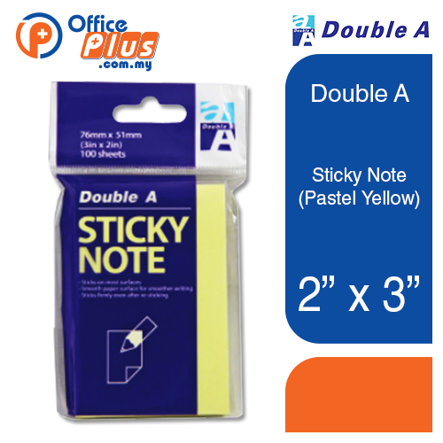 Double A Sticky Note 76x51 mm (Pastel Yellow) - OfficePlus