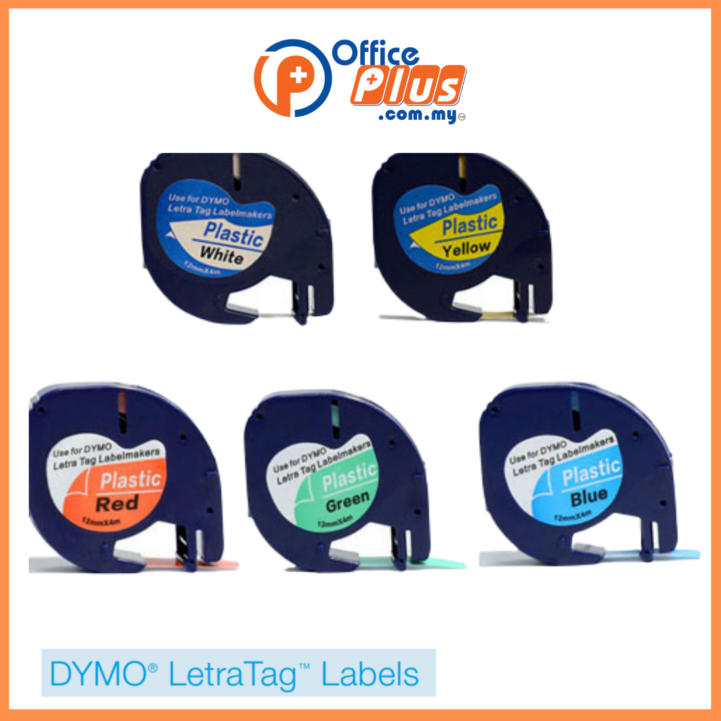 Dymo LetraTag Labelling Tape Plastic (12mm x 4m) - OfficePlus