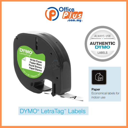 Dymo LetraTag Labelling Tape (12mm X 4m) - Paper White - OfficePlus