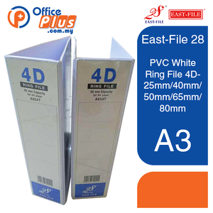 East-File 28 *A3* PVC White Ring File 4D - 25mm/40mm/50mm/65mm - OfficePlus