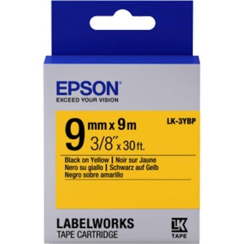 Epson LK-3YBP LabelWorks Tape - 9mm Black on Yellow Tape (Item No: EPS-LK-3YBP) - OfficePlus
