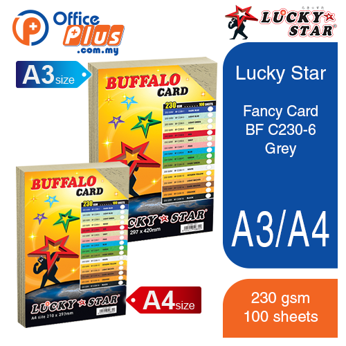 Lucky Star A4 Fancy Card BF C230-6 Grey 230gsm - 100 sheets - OfficePlus
