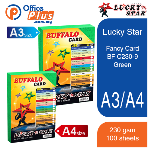 Lucky Star A4 Fancy Card BF C230-9 Green 230gsm - 100 sheets - OfficePlus