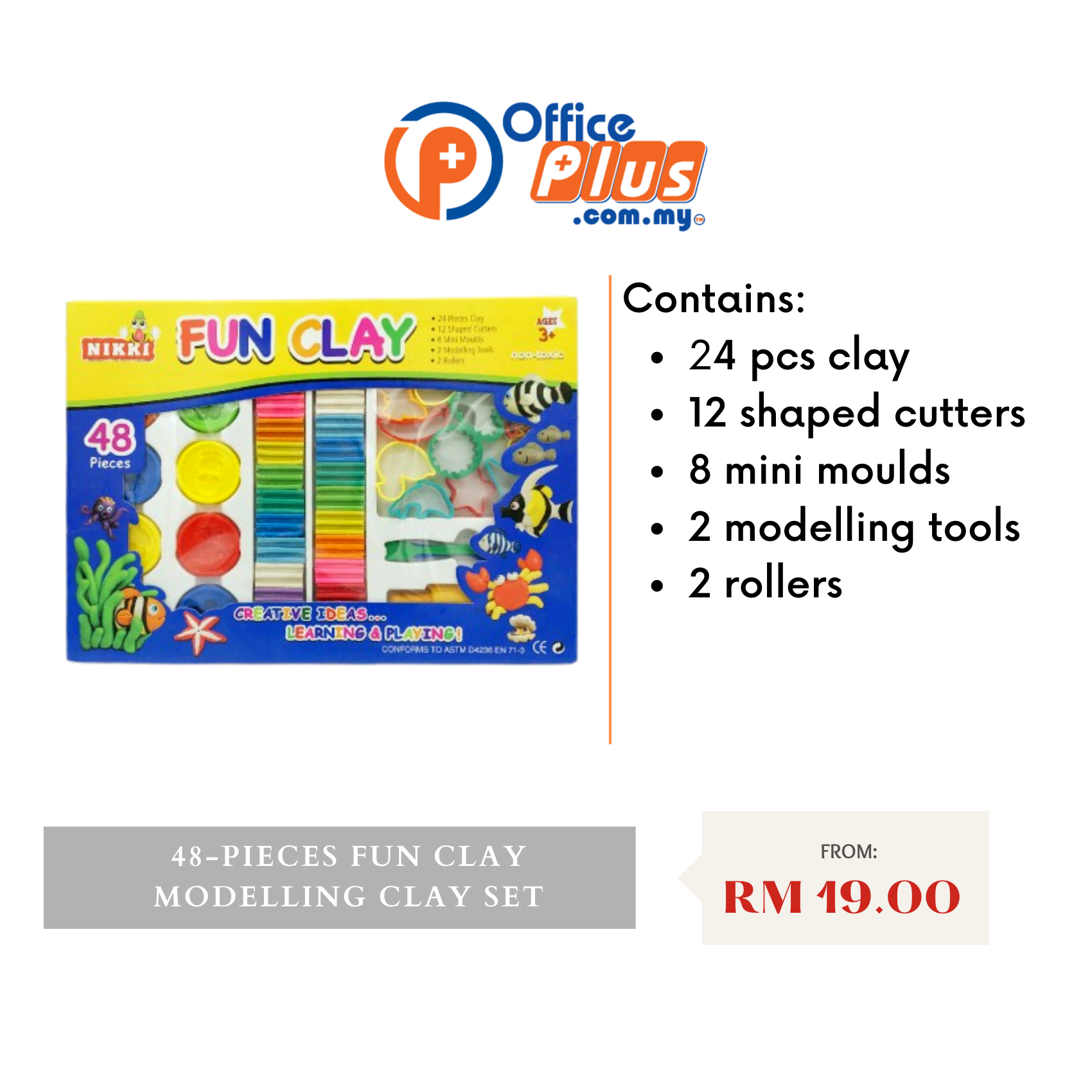 NIKKI 48-Pieces Fun Clay Modelling Clay Set With Accessories (LS52) - OfficePlus