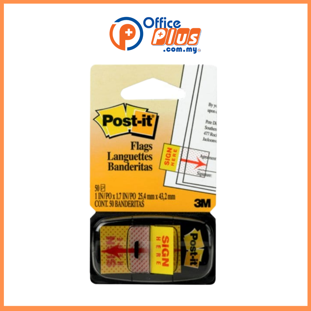 Post-it® Flag SIGN HERE 1"x1.71“( (50s/Dispenser) - OfficePlus