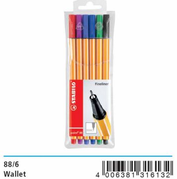 Stabilo Point88 Fineliner Pen 0.4mm (88/6) Wallet of 6 Colours - OfficePlus