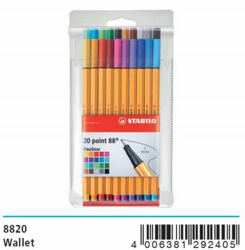 Stabilo Point88 Fineliner Pen 0.4mm (8820) Wallet of 20 Colours - OfficePlus