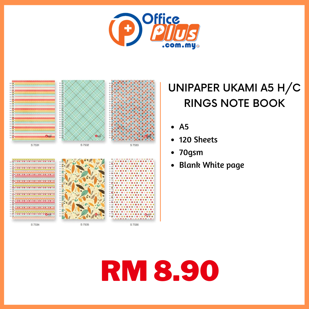 UNIPAPER UKAMI A5 H/C RINGS NOTE BOOK - OfficePlus