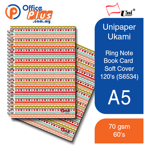 UNIPAPER UKAMI A5 70gsm RING NOTE BOOK CARD SOFT COVER 120's (S6534) - OfficePlus