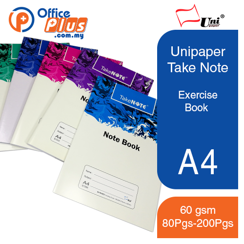 Unipaper Take Note Exercise Book A4 60gsm ( 80Pgs - 200Pgs) - OfficePlus