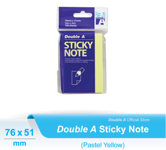 Double A Sticky Note 76x51 mm (Pastel Yellow) - OfficePlus
