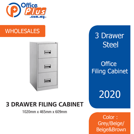 3 Drawer Steel Office Filing Cabinet With Recess Handle C/W Ball Bearing Slide - OfficePlus